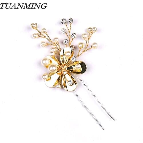 Newest Bride Hair Pins Sun Flower Wedding Hair Jewelry For Ladies Bride Hair Accessories Pearl Hairpins Flower Stick