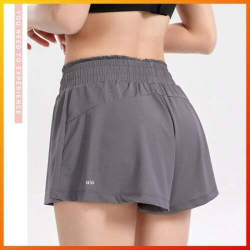 ALO Yoga Safety Anti-exposure Womens Shorts Breathable Loose Fitness Running Exercise Gym