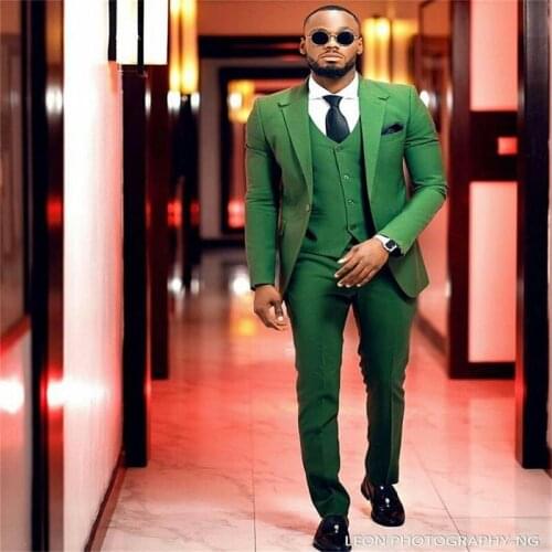 Green Slim Fit Two Pieces Wedding Tuxedos One Button Notached Lapel Business Clothing (Jacket+Pants)