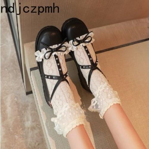 Spring and Autumn fashion women flats Party Ruffles Butterfly-knot Bow Asakuchi Japanese Style Mary Jane Shoes big size 32-43