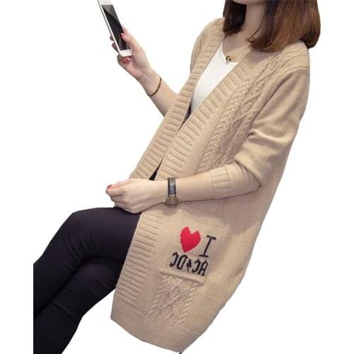 Female Fashion Spring And Autumn Mid-length Cardigan Sweater New Women Knit Jacket All-match External Wear Sweater Coat OK771