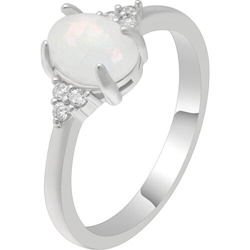 Ladies Small White Oval CZ Fire Opal Ring Jewelry Silver Color Simple Crystal Stone Bands Promise Engagement Wedding Ring Women
