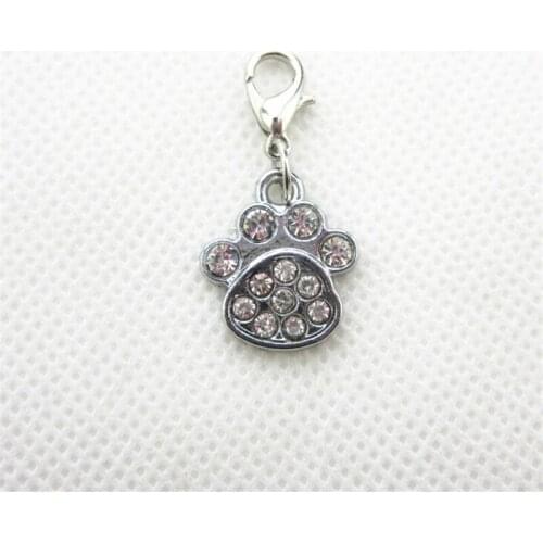 10pcs Rhinestone Crystal Dog Paw Charms Dangle Charms DIY Jewelry Bracelets Necklace Pendants Hanging Lobster Clasp Charms