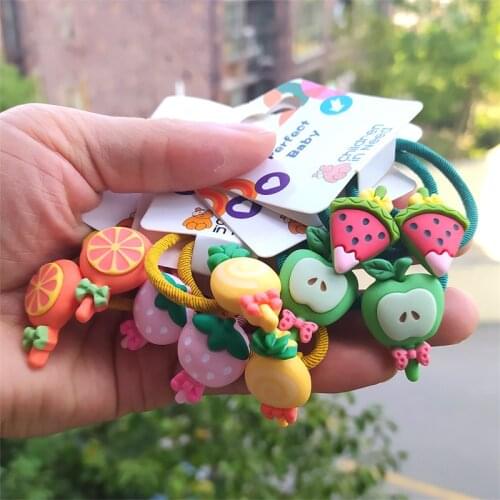 2PCS New Cute Cartoon Fruit Lollipop Princess Headwear Kids Elastic Hair Bands Children Ropes Girls Accessories Baby Headdress