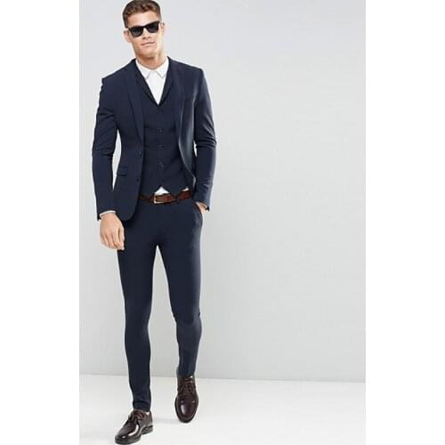 2018 latest coat pant designs navy blue men suits smart casual slim fit terno business wedding costume tailor made 3 pieces