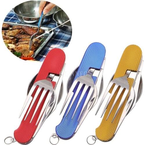 50Pcs/Lot 3 In 1 Folding Stainless Steel Spoon Fork Knife Tableware Multi Tool For Camping