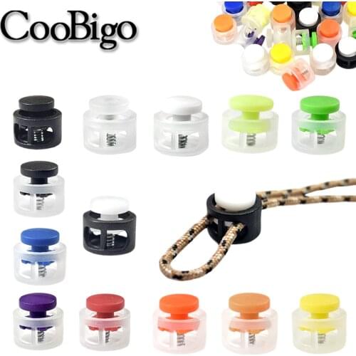 50pcs Mini Colorful Frost 2 Hole Round Cord Lock Stopper Transparent Toggle Clip for Shoelace Rope Paracord Lanyard Accessories