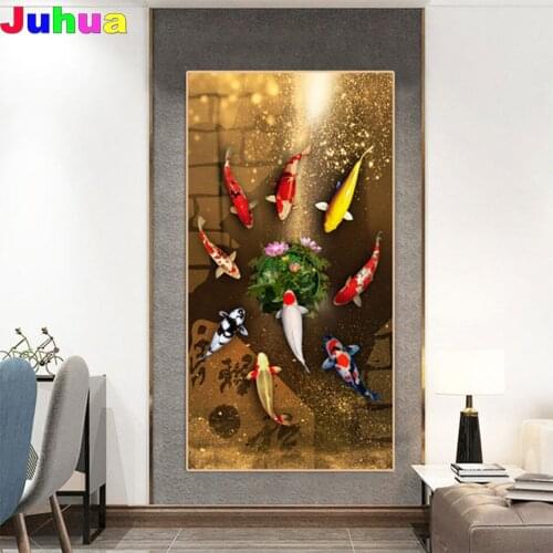 Chinese Style Red Koi Lucky Carp DIY 5D full drill Diamond painting mosaic fish diamond embroidery diamond stitch home decor