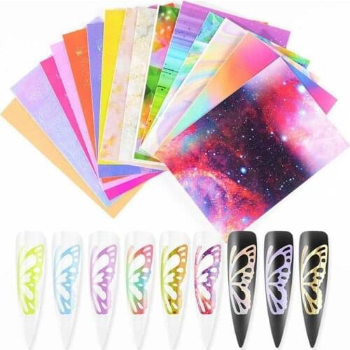 Butterfly Flame Stencils Holographic Nail Art Sticker Tape Decals Adhesive Foils DIY Nail Decoration