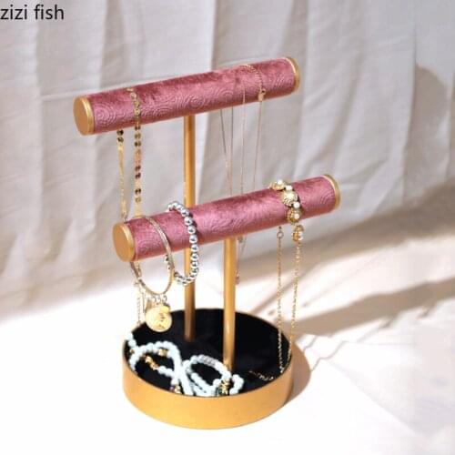 Velvet Metal Jewelry Rack Bracelet Frame Double Row Display Stand Bracelet Watch Storage Rack Jewelry Display Props Storage Tray