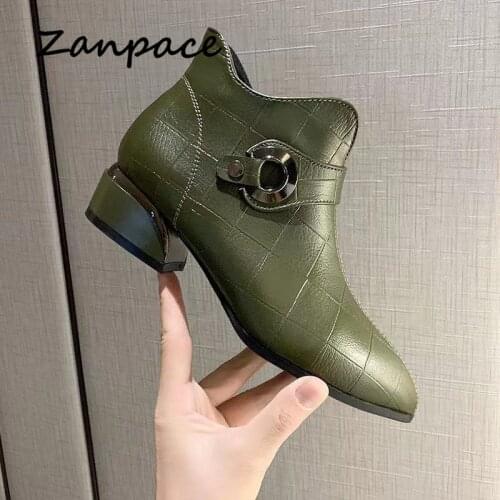 ZANPACE Womens Platform Heels Boots 2020 Fashion Pointed Toe Leather PU Shoes Winter Keep Warm Ankle Boots Zip Thick Heel Shoes