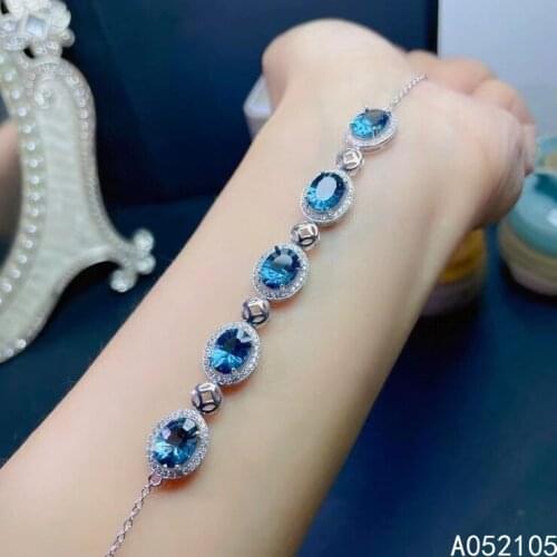 KJJEAXCMY fine jewelry 925 sterling silver inlaid Natural London blue topaz women exquisite luxury oval gem hand bracelet suppor