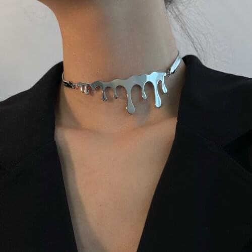 Lifefontier Punk Stainless Steel Chain Choker Necklace for Women Irregular Metal Lava Water Drop Pendant Necklace Jewelry Gift