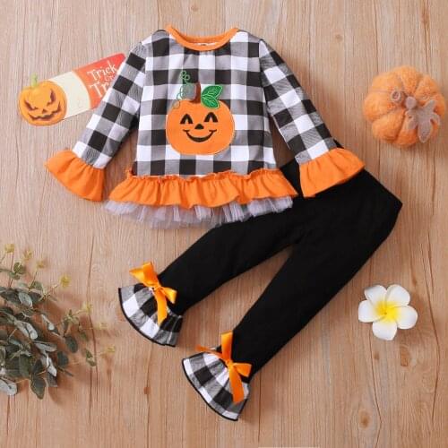 Kids Halloween Custumes 2021 Toddler Girl Clothes Set Long Sleeve Pumpkin Tops Pants Kids Girl Outfit Halloween Clothes Baby