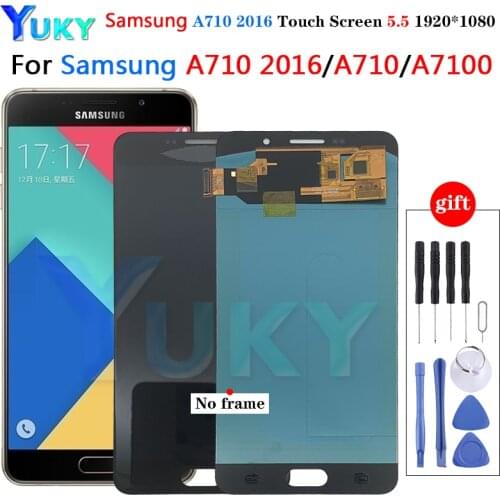 For Samsung Super oled A710 Lcd Display Voor Samsung Galaxy A710 A710F A710M A7 2016 Lcd Touch Screen Digitizer Vergadering LCD