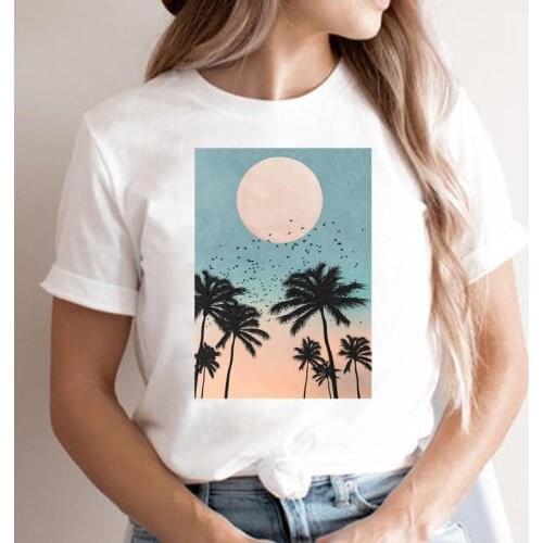 Women T Shirt Tee Lady Graphic Short Sleeve Fashion Cartoon Watercolor Beach Lovely Time Top Clothes Female 90s T-shirt Clothing