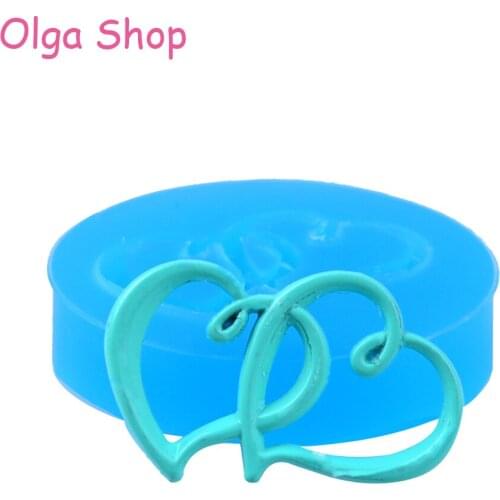 PYL664 31.2mm Double Hearts Flexible Silicone Mold - Cupcake Topper, Fondant, Dessert, Candy, Scrapbooking, Jewelry, Resin Clay