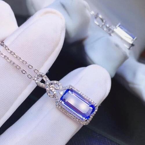 H714 Fine Jewelry Tanzania Origin Real 18K White Gold Natural Blue Tanzanite 3.0ct Diamonds Fine Chic Pendant Necklace