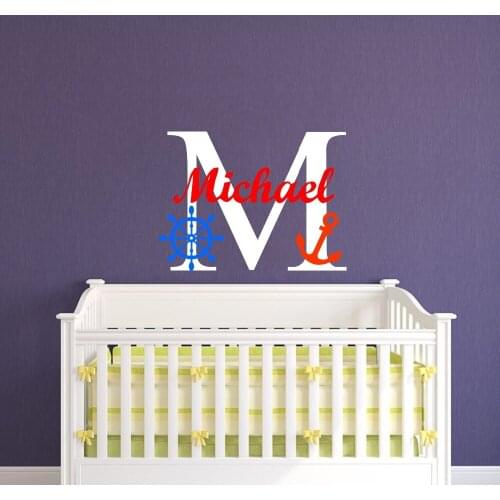 Personalized name Nautical Little Sailor Wall Decal Boy Name Custom Wall Sticker Kids Nursery Bedroom Decoration Mural W-10