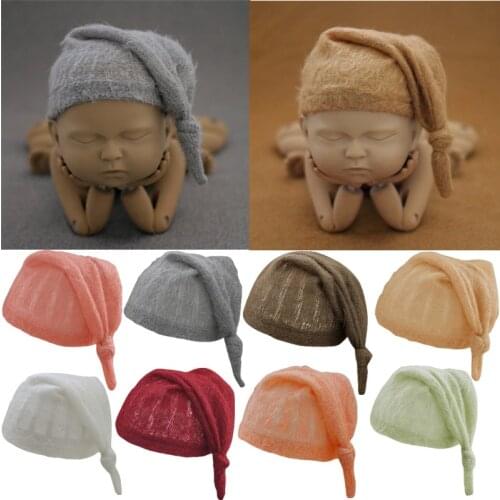 KLV Soft Mohair Baby Hat Knitted Crochet Beanie Cap Newborn Photography Props Bonnet