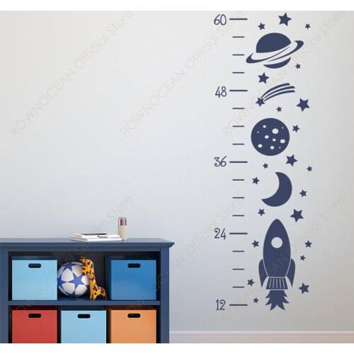 Outer Space Rocket Growth Chart Decals Vinyl Home Decoration for Kids Room Boys Girls Bedroom Cartoon Wall Sticker Mural 4836