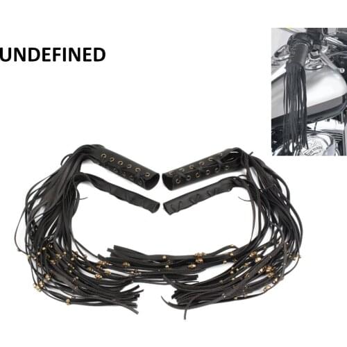 22MM 25MM Handlebar Grip Motorcycle Skull Rivet Leather Hand Grips Brake Lever Fringe Tassel Cover for Harley Indian Cafe Racer