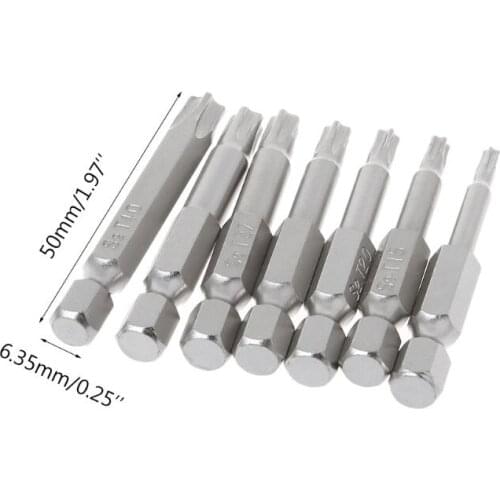7Pcs Star Drill Bits Screwdriver Magnetic Shank Hand Tools Five-pointed Star Bore T10-T40 P82D