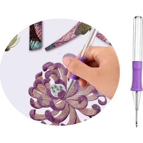 3 Sets ABS Plastic DIY Embroidery Pen Set Needle Knitting Needles Tool Fancy Interchangeable Punch Needlework Purple 16.5*5.5cm