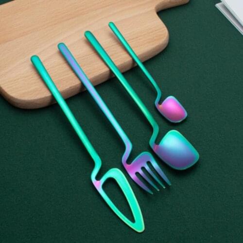 Set/4Pcs Colorful Cutlery Set Stainless Steel Dinnerware Knife Fork Spoon Dinner Tableware