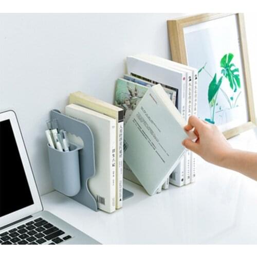 Desk Storage Book Rack With Telescopic Pen Holder Office Bookshelf Simple Desktop Folding Storage Shelf Creative Organizer Rack