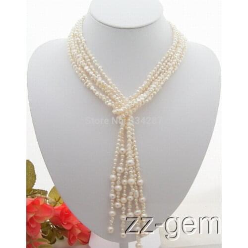 Natural white irregular freshwater pearl sweater chain long 3Strds 50