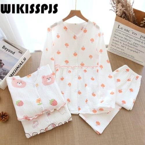 New Womens Cotton Pajamas Suit In Spring and Summer Long Sleeves and Trousers Two Piece Set Summer Pajamas for Teen Girls