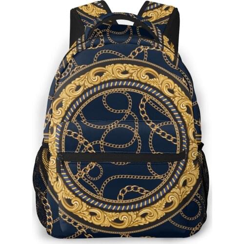 OLN Backpack Women Shoulder Bag For Teenage Girls Gold Chains Baroque Fantasy Scrolls Bagpack Female Ladies School Backpack