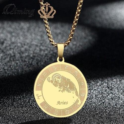 Stainless Steel Zodiac Penadnt Aries Necklace For Women Men Constellation Jewelry Boho Best Friend Necklaces
