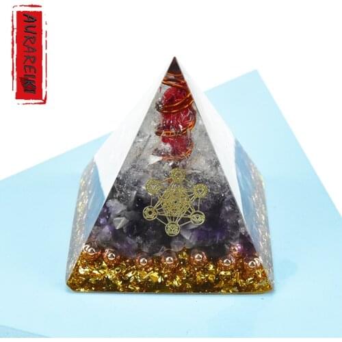 Orgonite Pyramid Amethyst And White Crystal With Electroplating Red Crystal Column Energy Orgone Launcher For Love And Peace