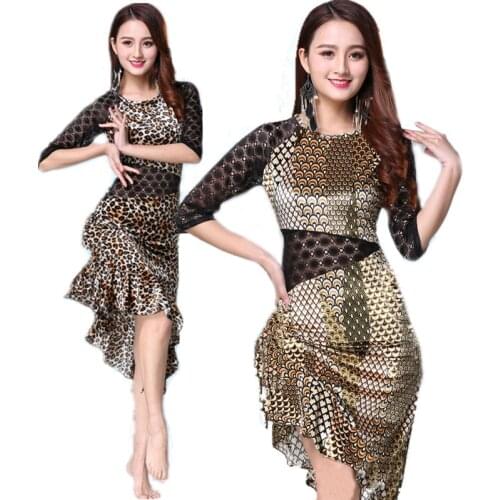 Leopard Grain Latin Dance Latin Dance Dress For Women Lady International Standard Ballroom Cha Cha Salsa Dancing Latin Dresses