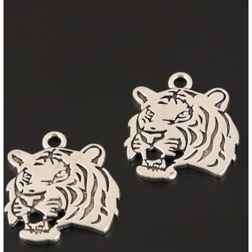 15pcs Metal Tiger Head Charms DIY Silver Color Color Lion Pendants For Animal Jewelry Making Accessorie
