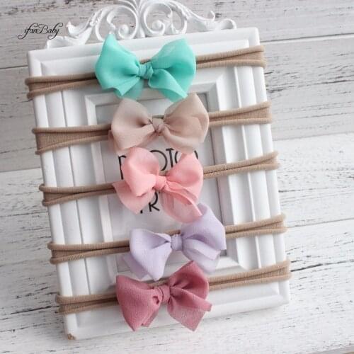Chic nylon elastic flower headband for kids chiffon bow flower headband