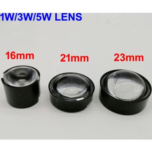 1W 3W 5W High Power LED lens 14.5mm 16mm 21mm 23mm 60/90/120degree lens with black holder For led High power IR CCTV DIY