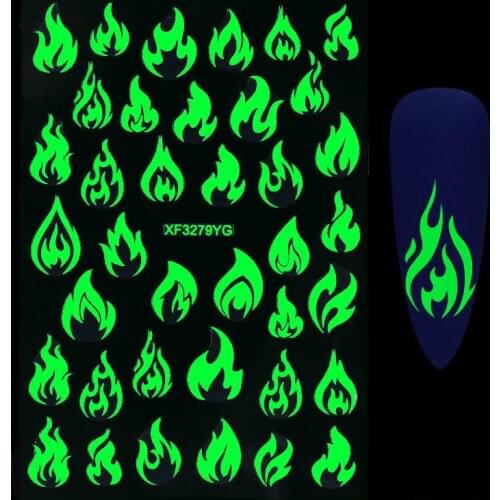 Flame Luminous Nail Art Effect 3D Butterfly Leaf Flower Design Hallowee Shinning Glitter Nail Art Sticker Decoration Manicures