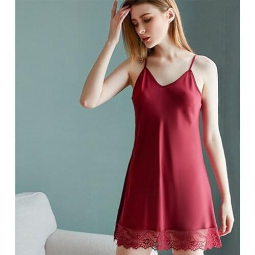 High-End Ladies Nightdress Lace Womens Sexy Simulation Silk Nightdress Ice Silk Soft Suspender Skirt