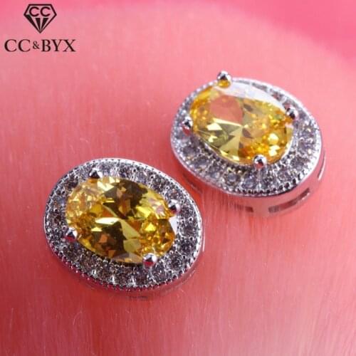 Vintage Stud Earrings For Women 925 Silver Jewelry Cubic Zirconia Oval Stone Wedding Engagement Brincos Fine Accessories CCE636