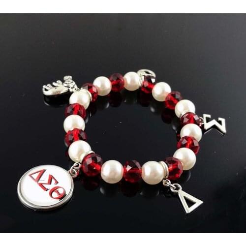 Greek Sorority Detal Elastic Pearl Beaded Bracelet