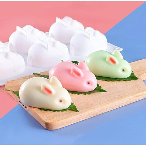 3D Rabbit Shape Silicone Cake Mold 6-cavity Mousse Dessert Baking Bunny Mold Chocolate Bakeware Pastry Decorating DIY Mould