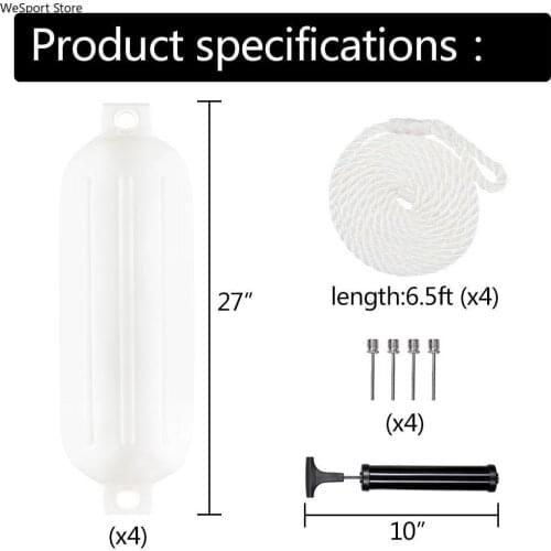 4 pcs 8.5" x 27" / 210mmx680 mm (g3) Boat Fender Black Boat Inflatable Bumpe Boat Fender Bumper Dock Shield Protection Marine