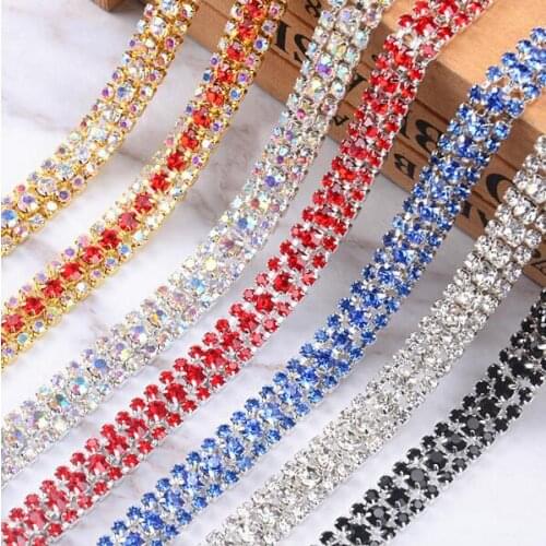 4Yards Rhinestone Diamond Chain Shiny Crystal Ribbon Lace Sewing Apparel DIY Phone Shell Accessories Wedding Dress Drill Chain