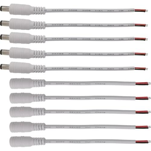 5Pair DC 12V 5.5 x 2.1mm Male Female Plug Jack Cable Wire Pigtail Connector Lock Buckle Power Supply Adapter for LED Strip Light