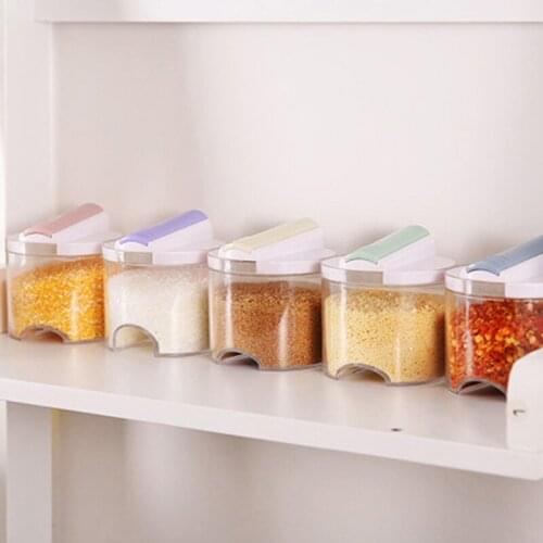 5 Pieces / Set Kitchen Sugar Salt Pepper Spice Rack Set Creative Transparent Stackable Seasoning Jar