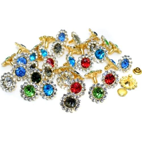 50sets 11mm Flower Rhinestones Studs Rivets for DIY Punk Style Leather Leather Copper Spikes For Dresses DIY Crafts