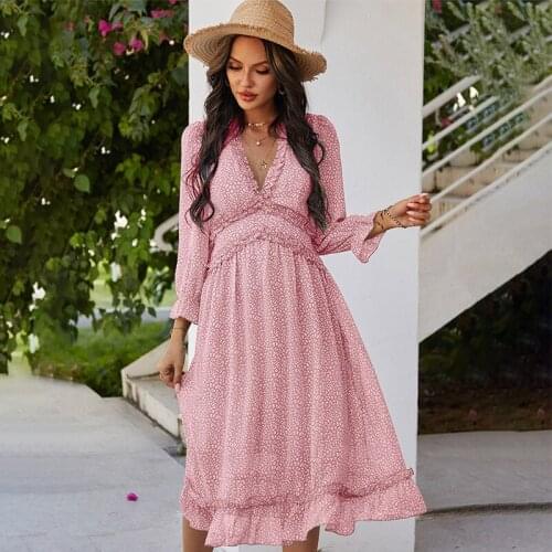 Ardm Elegant V Neck Floral Print Dresses For Women 2021 Chiffon Ruffled long Sleeves Party Maxi Dress Sweet Princess Dress